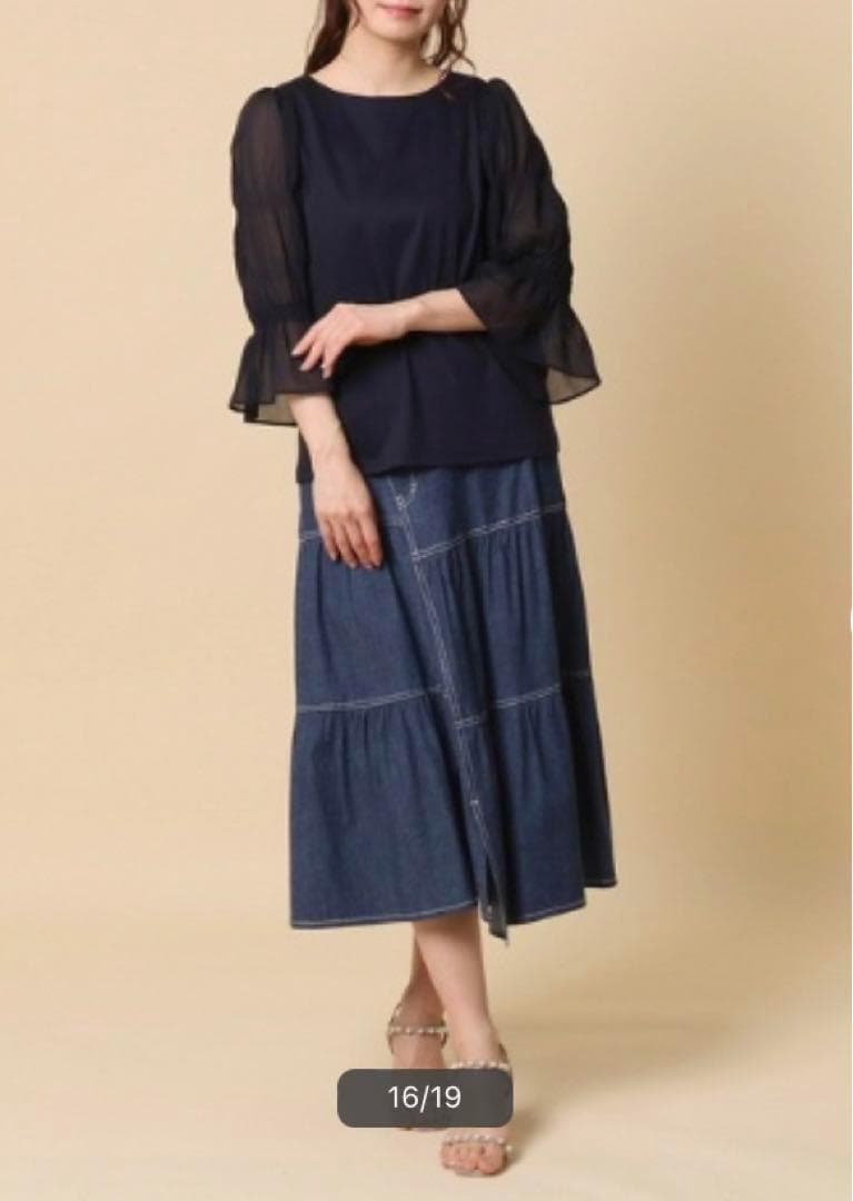 【新品未使用】ローズティアラ　オーガンジー袖　ネイビー　サイズ46