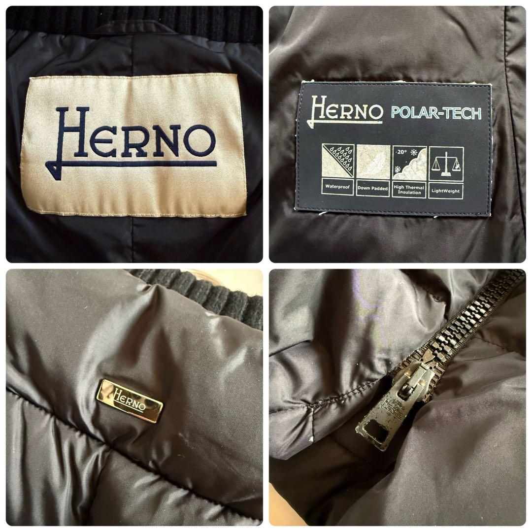 美品★HERNO ポーラーテック リブ切替 ダウンコート ネイビー 38