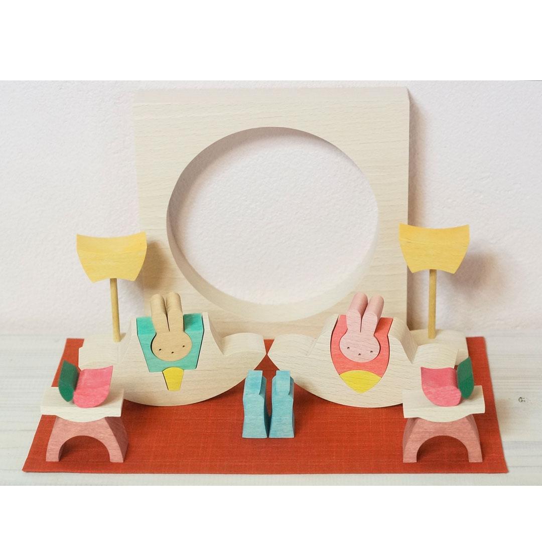 小黒三郎 組木の雛人形【新品·未使用】ウサギ円びな　もうせん付