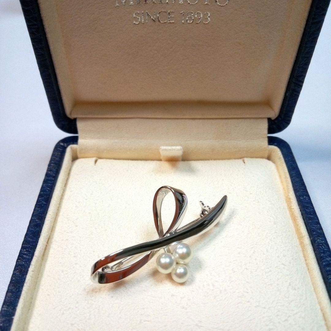 MIKIMOTO リボンモチーフ シルバー ブローチ