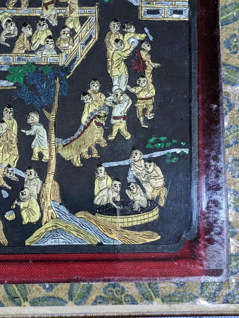 ♦中国文房四宝 万暦甲辰年程君房造 硯形唐子図 胡開文墨 未開封未使用 骨董品