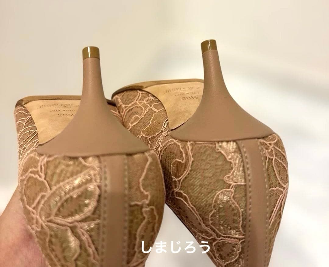 新品JIMMY CHOO レースヒールパンプス　38 1/2 ピンクベージュ