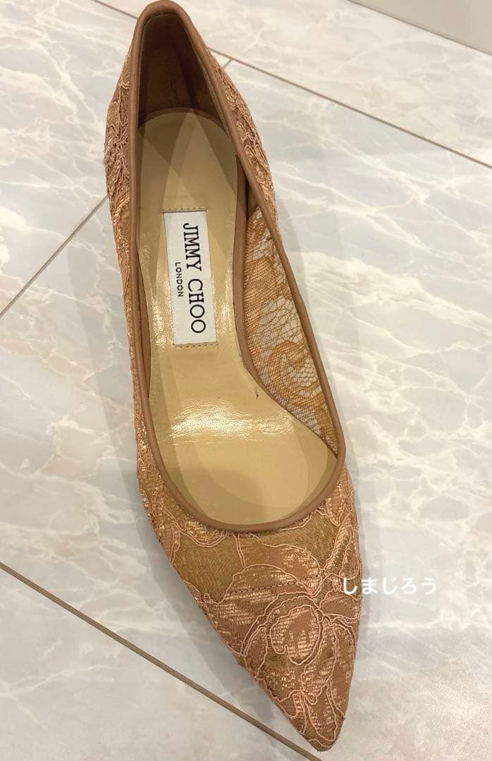 新品JIMMY CHOO レースヒールパンプス　38 1/2 ピンクベージュ