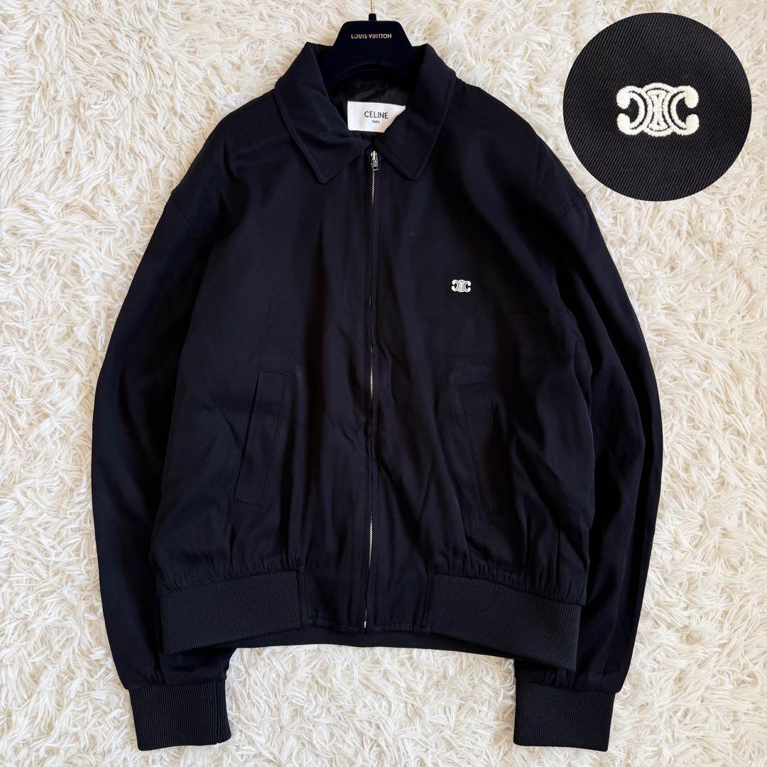 美品　近年モデル　XL　セリーヌ　レーヨン　ブルゾン　トリオンフ刺繍　黒