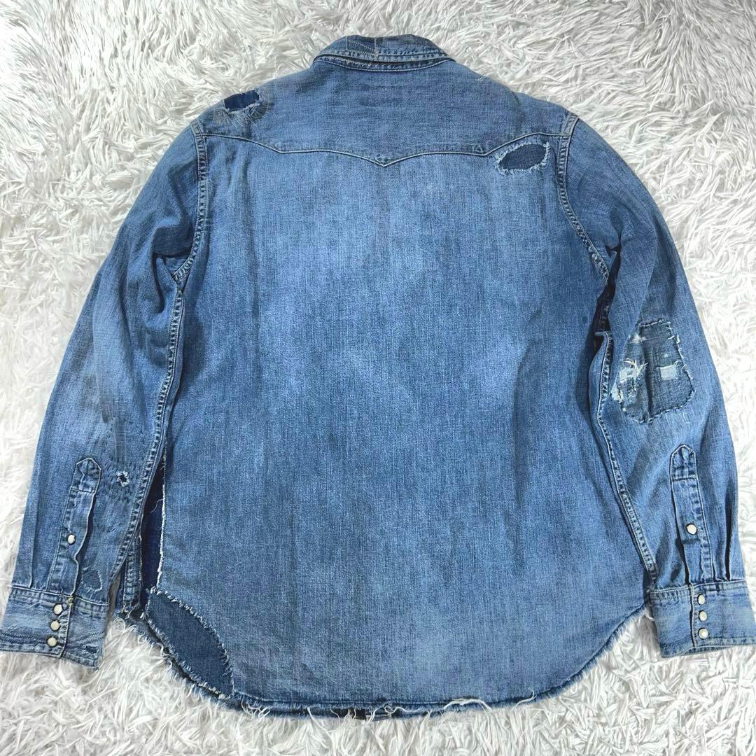 美品　ポロラルフローレン　現行　ウエスタンシャツ　ダメージ加工XL パッチワーク