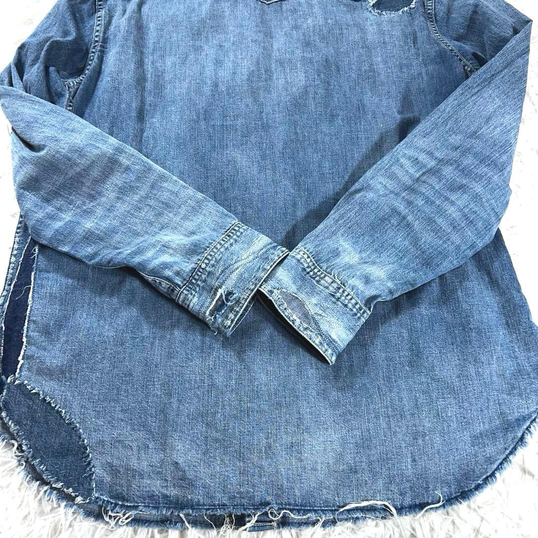 美品　ポロラルフローレン　現行　ウエスタンシャツ　ダメージ加工XL パッチワーク