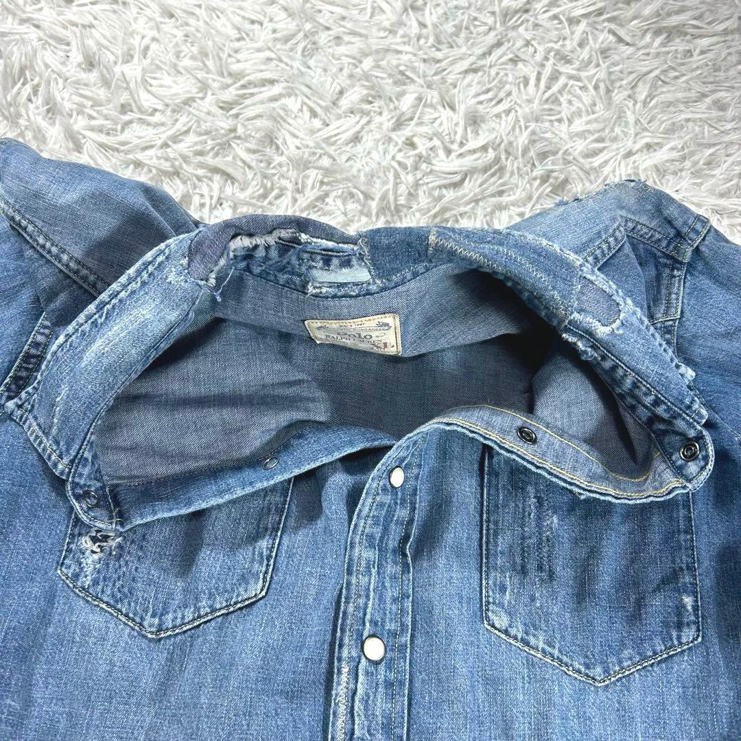 美品　ポロラルフローレン　現行　ウエスタンシャツ　ダメージ加工XL パッチワーク