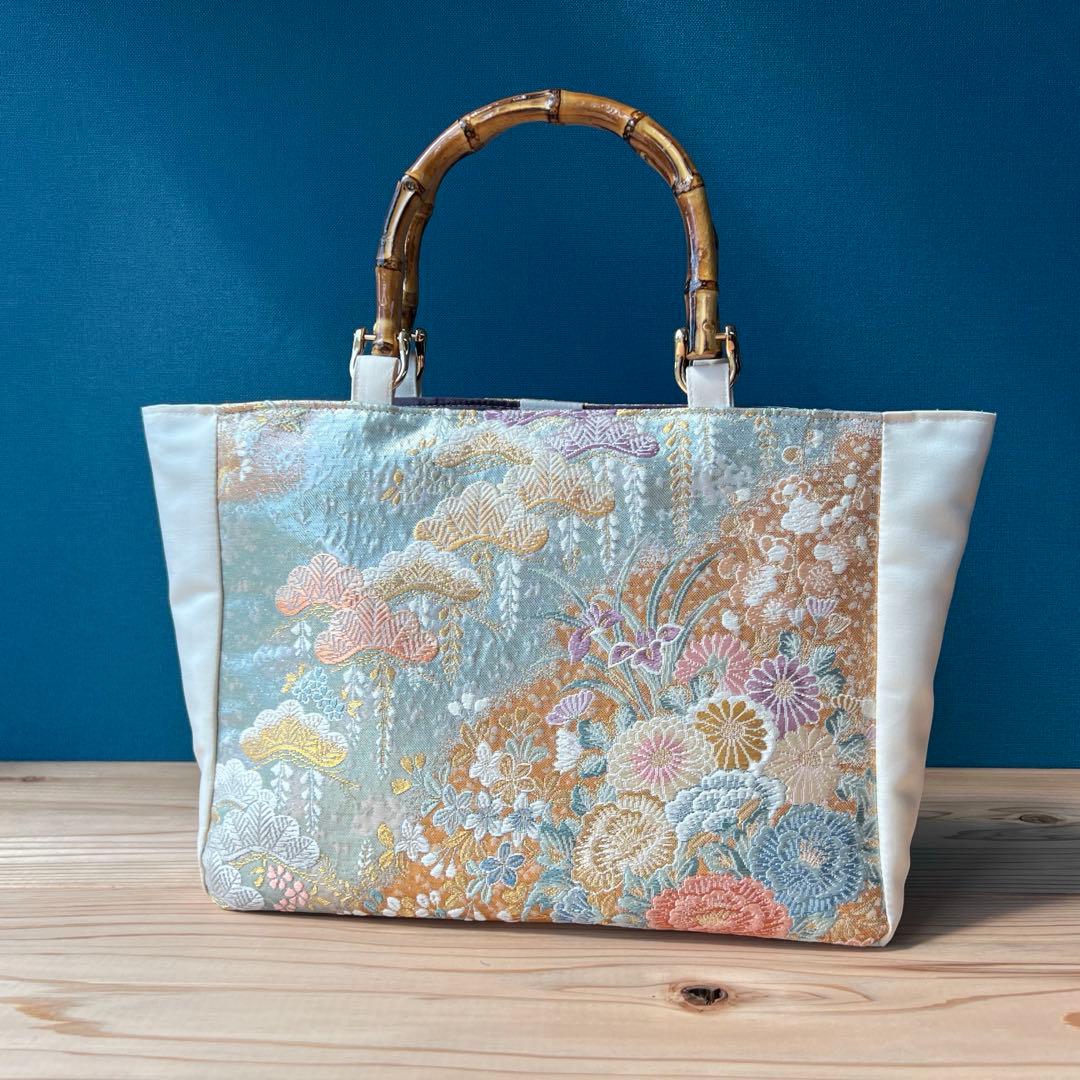 西陣織 A4対応 帯リメイク トートバッグ 和装バッグ ショルダー バンブー