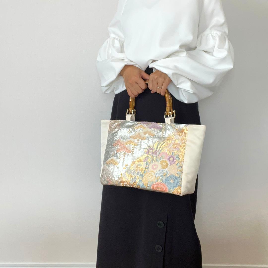 西陣織 A4対応 帯リメイク トートバッグ 和装バッグ ショルダー バンブー