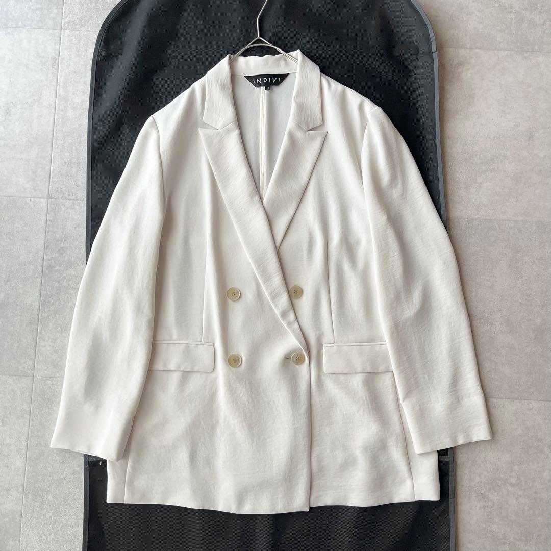 【大きいサイズ】INDIVI ダブルジャケット パンツ スーツ グレージュ