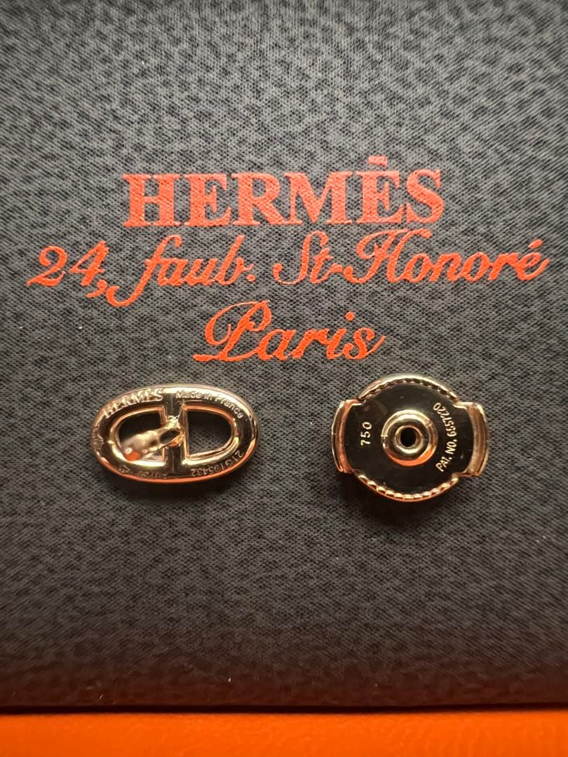 本物 HERMES エルメス ピアス シェーヌダンクル K18PGピンクゴールド
