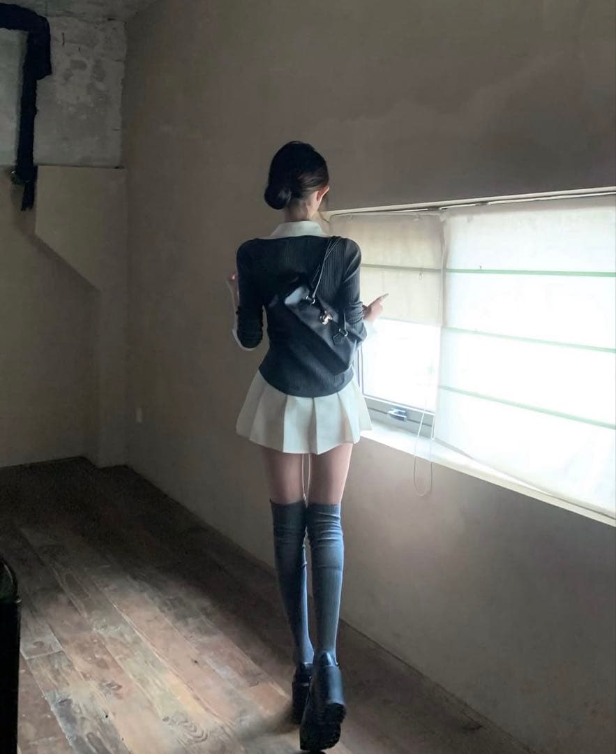 ワンピース andwang Shirt pleated mini onepiece