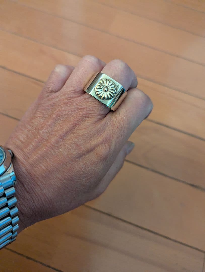 菊紋リング・菊紋真鍮リング・レトロ印台リング・政治結社・ジャンク品・NO2