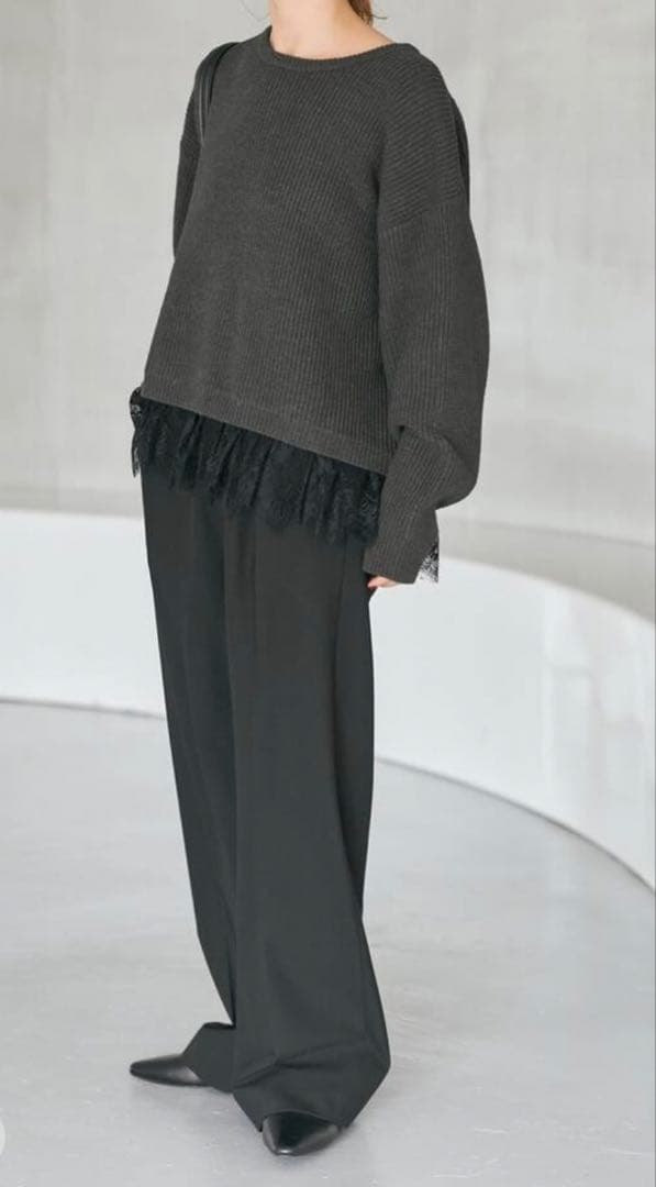 spick&span レースドッキング畦ニットプルオーバー