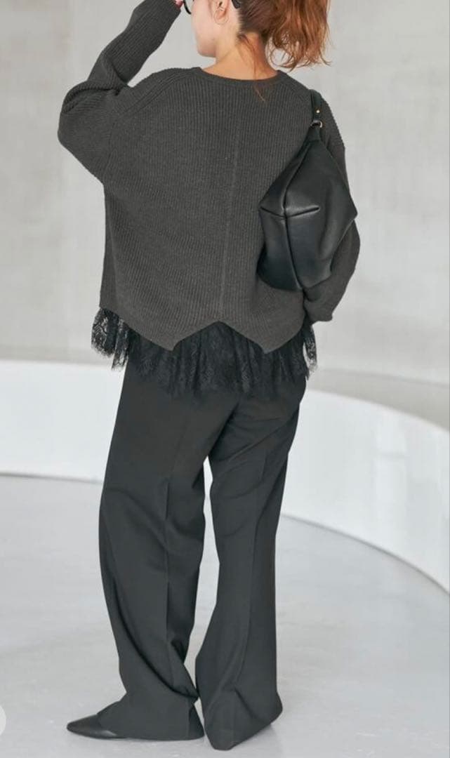 spick&span レースドッキング畦ニットプルオーバー