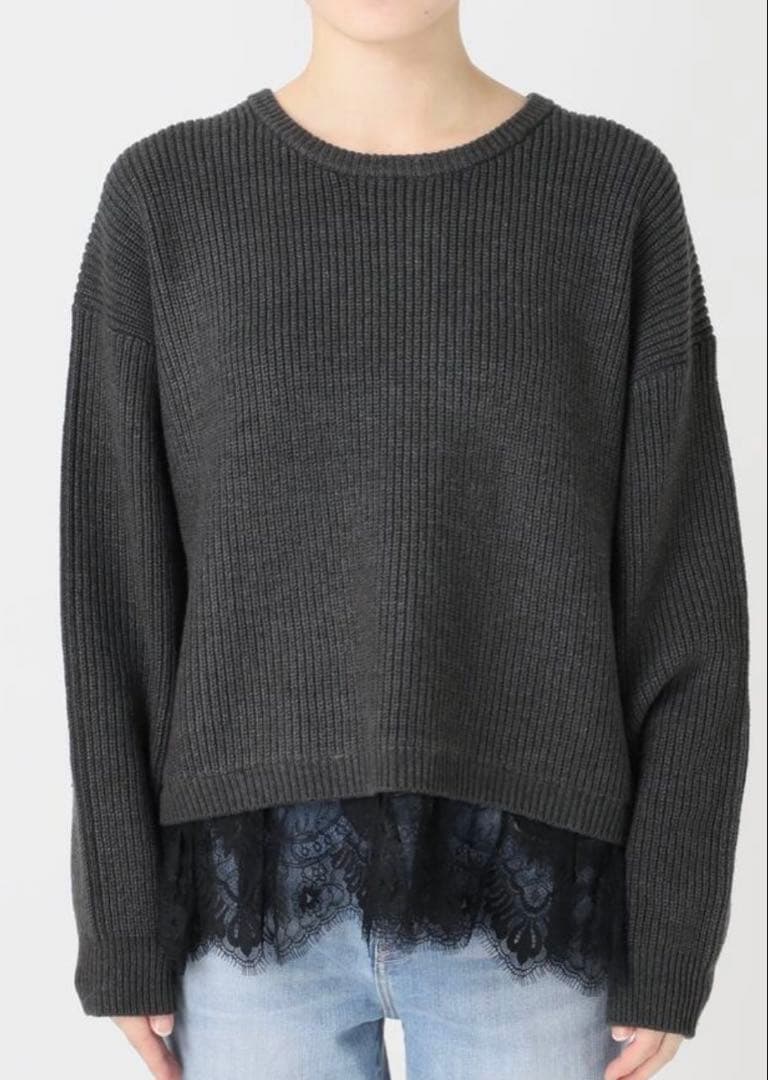 spick&span レースドッキング畦ニットプルオーバー