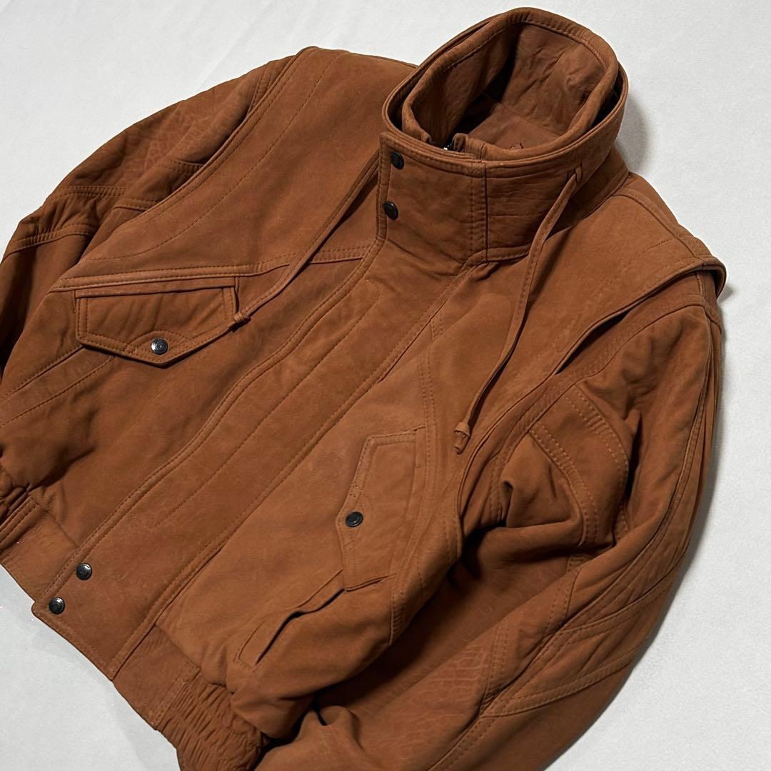 90s オーストラリア製 ベロア レザー ボンバージャケット ボックスシルエット