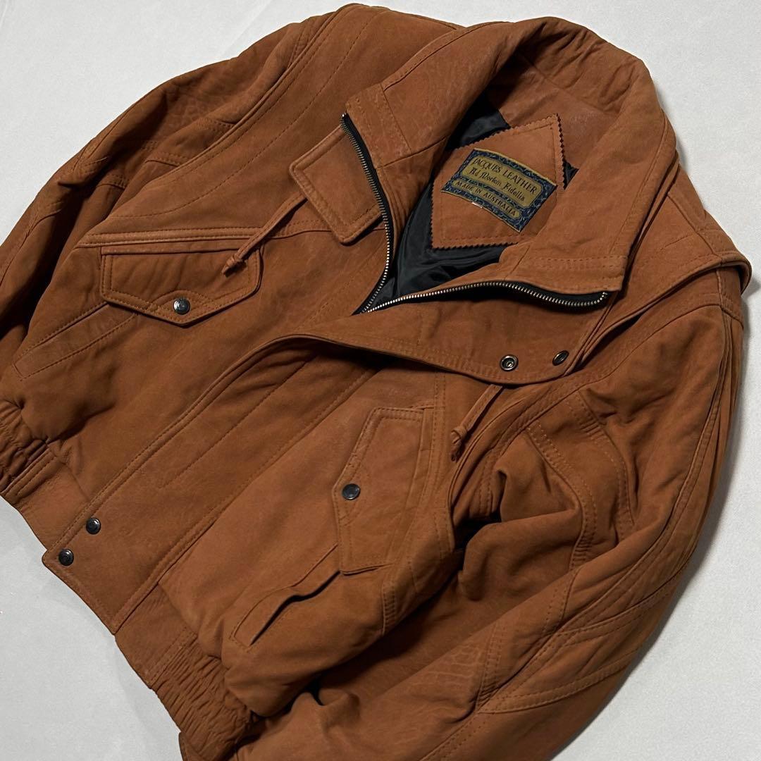 90s オーストラリア製 ベロア レザー ボンバージャケット ボックスシルエット