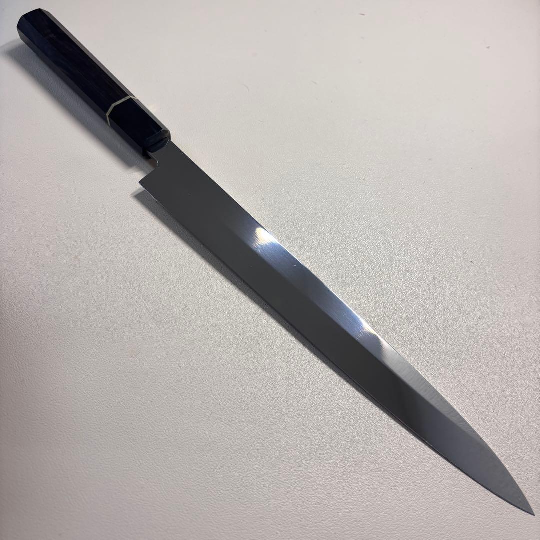 【鞘付き】 270mm柳刃包丁 鏡面　黒檀水牛八角柄 全鋼 和包丁'•