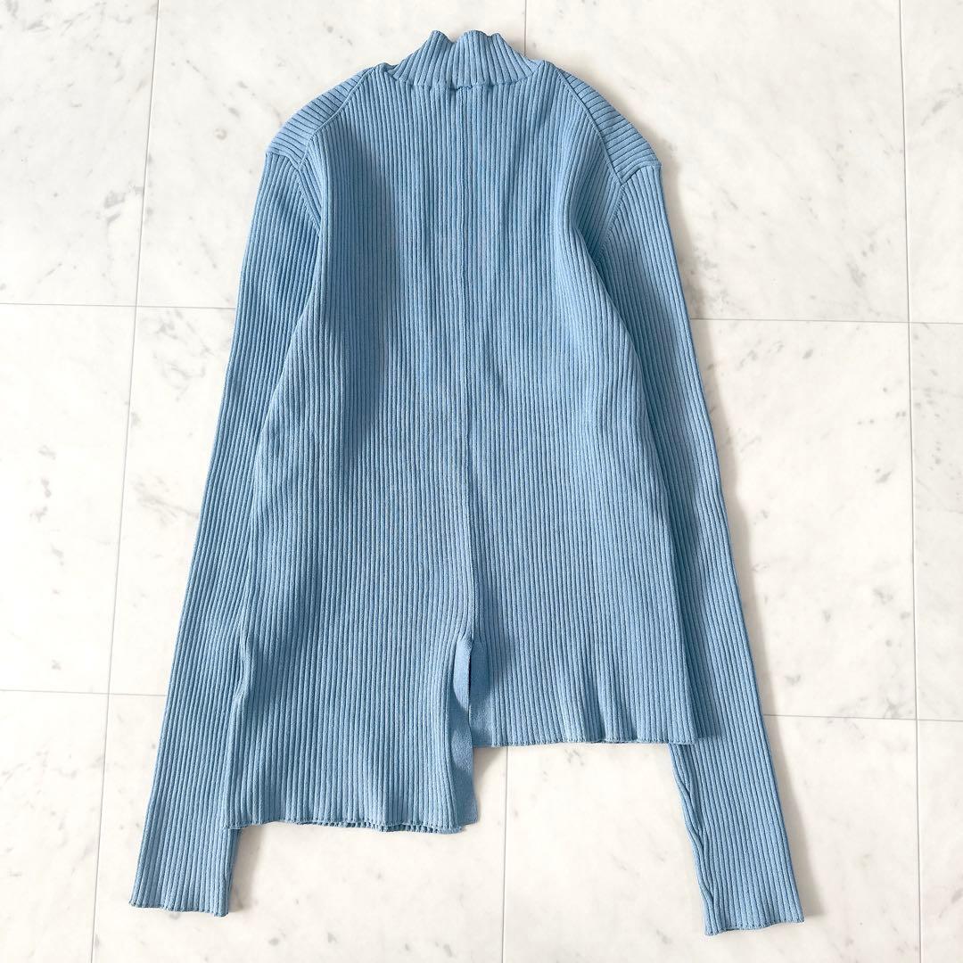 美品♪アドーア アシンメトリー ハイネックリブニット カットソー くすみブルー