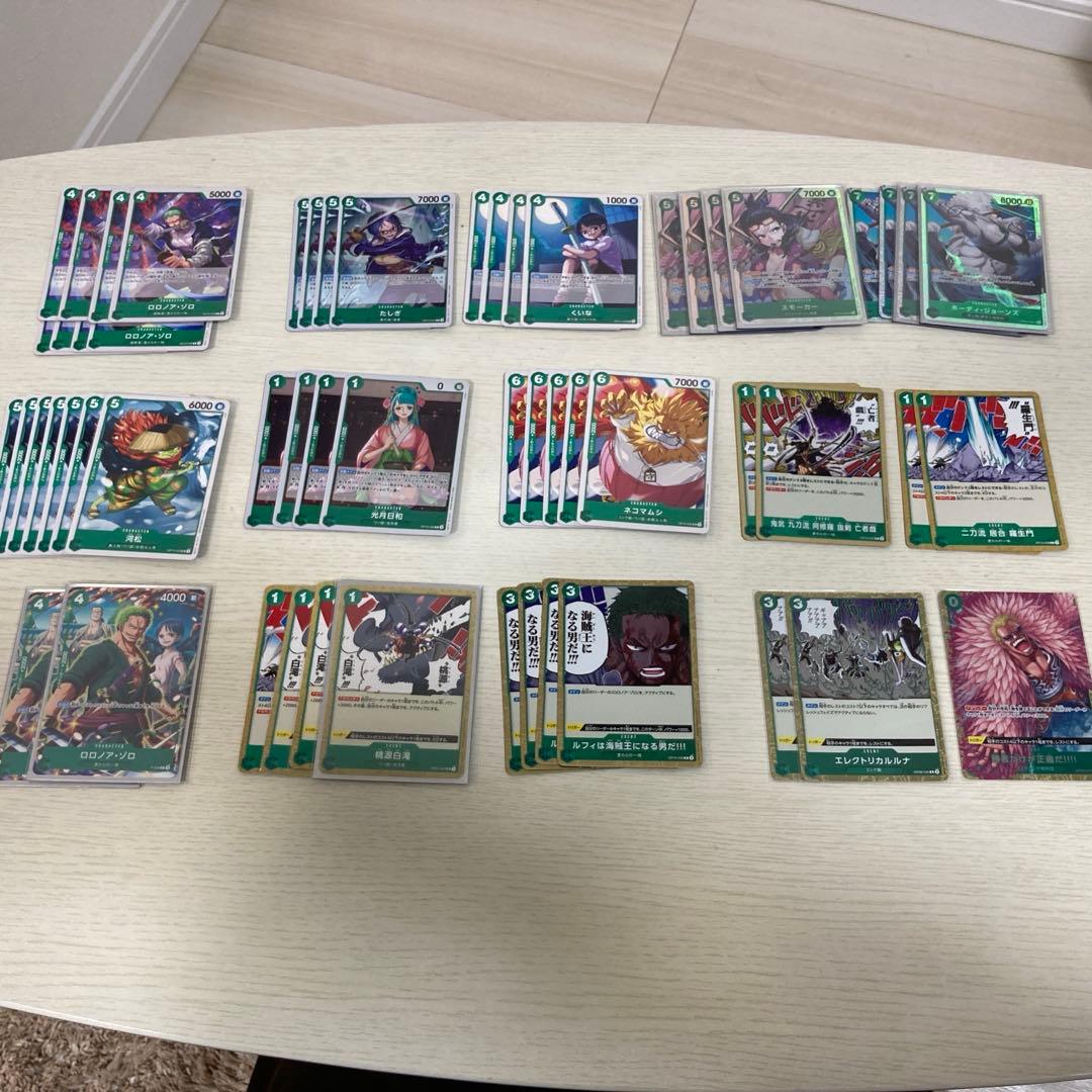ワンピースカード　緑ゾロ構築済みデッキ　複数パーツ　スリーブ付　デッキケース付