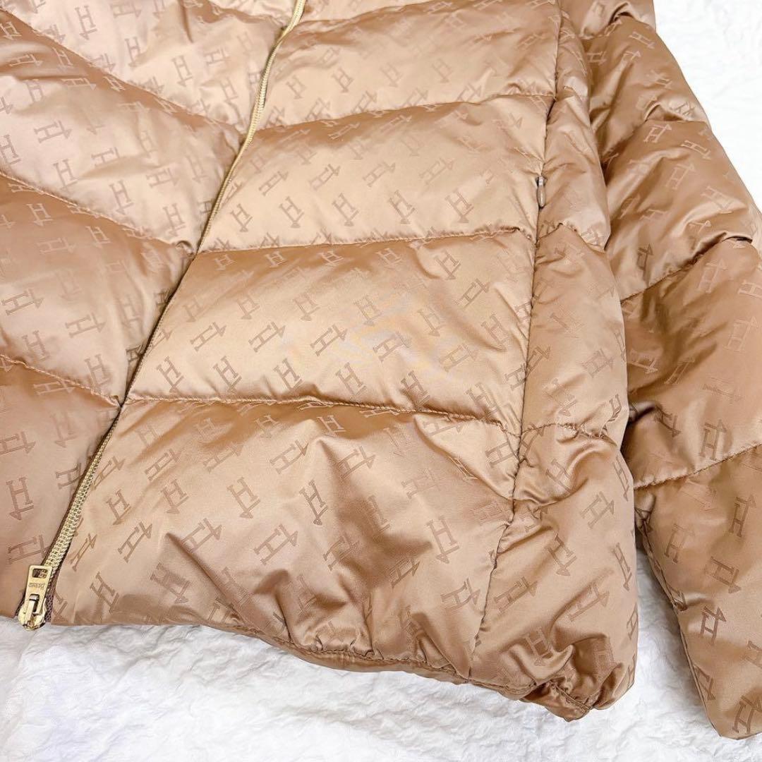 極美品✨HERNO モノグラム柄　ダウンジャケット　ロゴ　総柄　ブラウン　フード