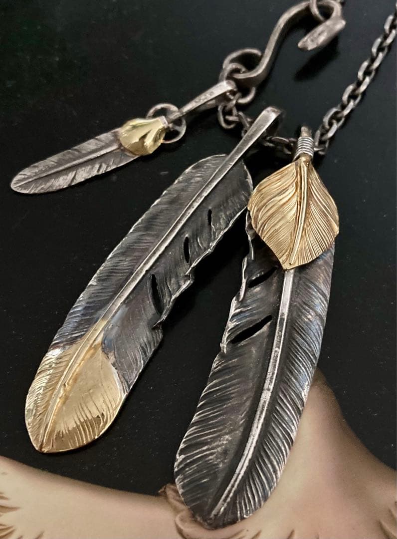 ゴローズ　goro's 上金　先金特大フェザー　イーグルフック細角チェーン