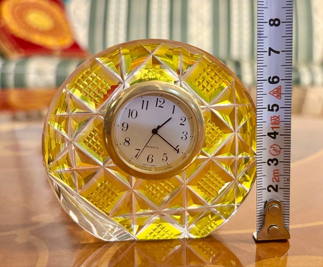 島津薩摩切子　イエロー 置時計 約10cm