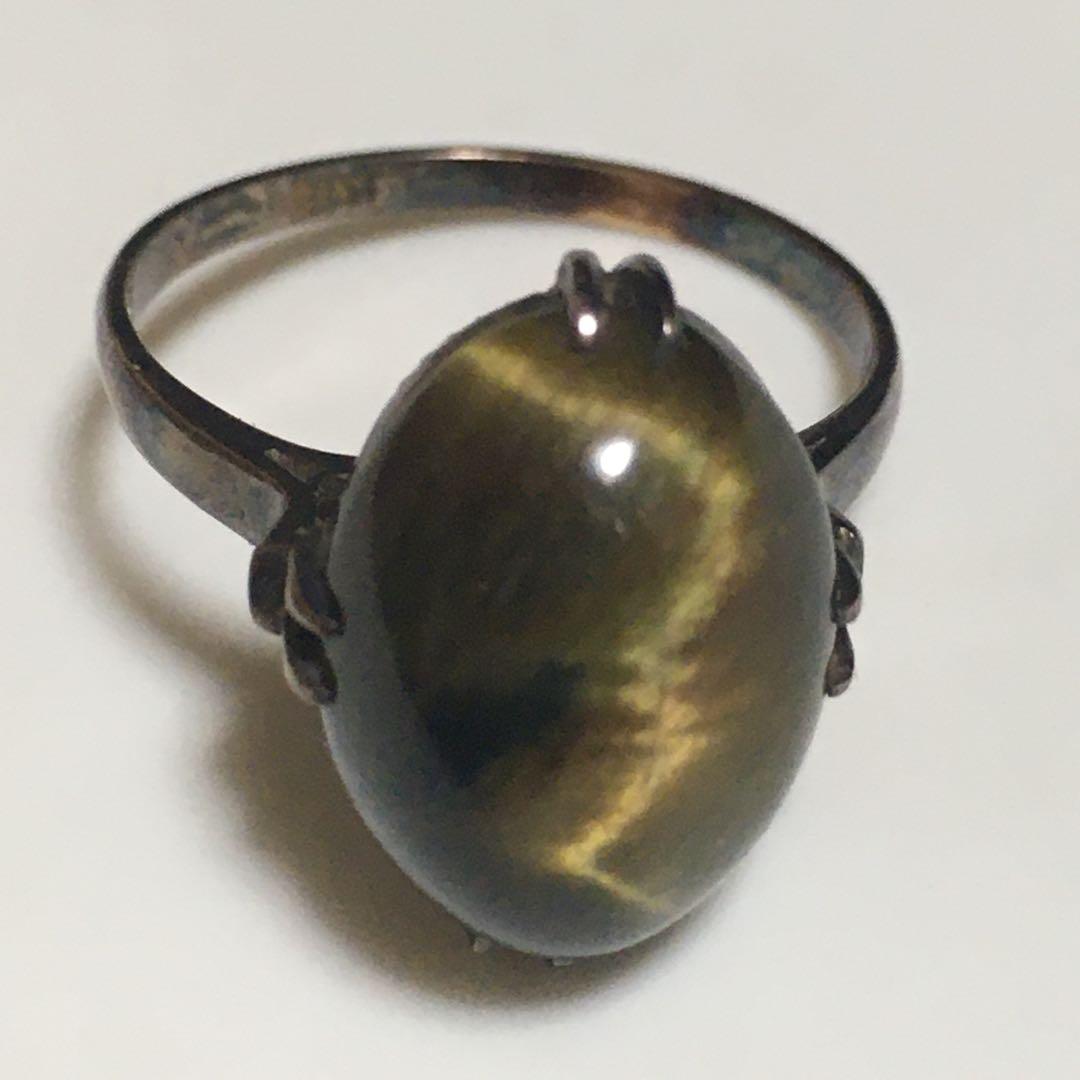 天然石リング　タイガーアイリング　K18 刻印あり