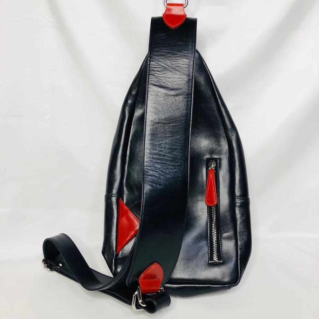 ボディ バッグ スティングレイ レザー 高級 エイ革 黒赤BG05 44332