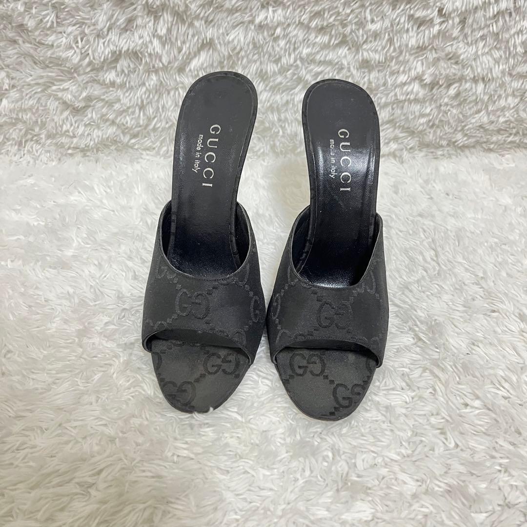 【美品】グッチ パンプス ミュールサンダル GG柄 オープントゥ ピンヒール