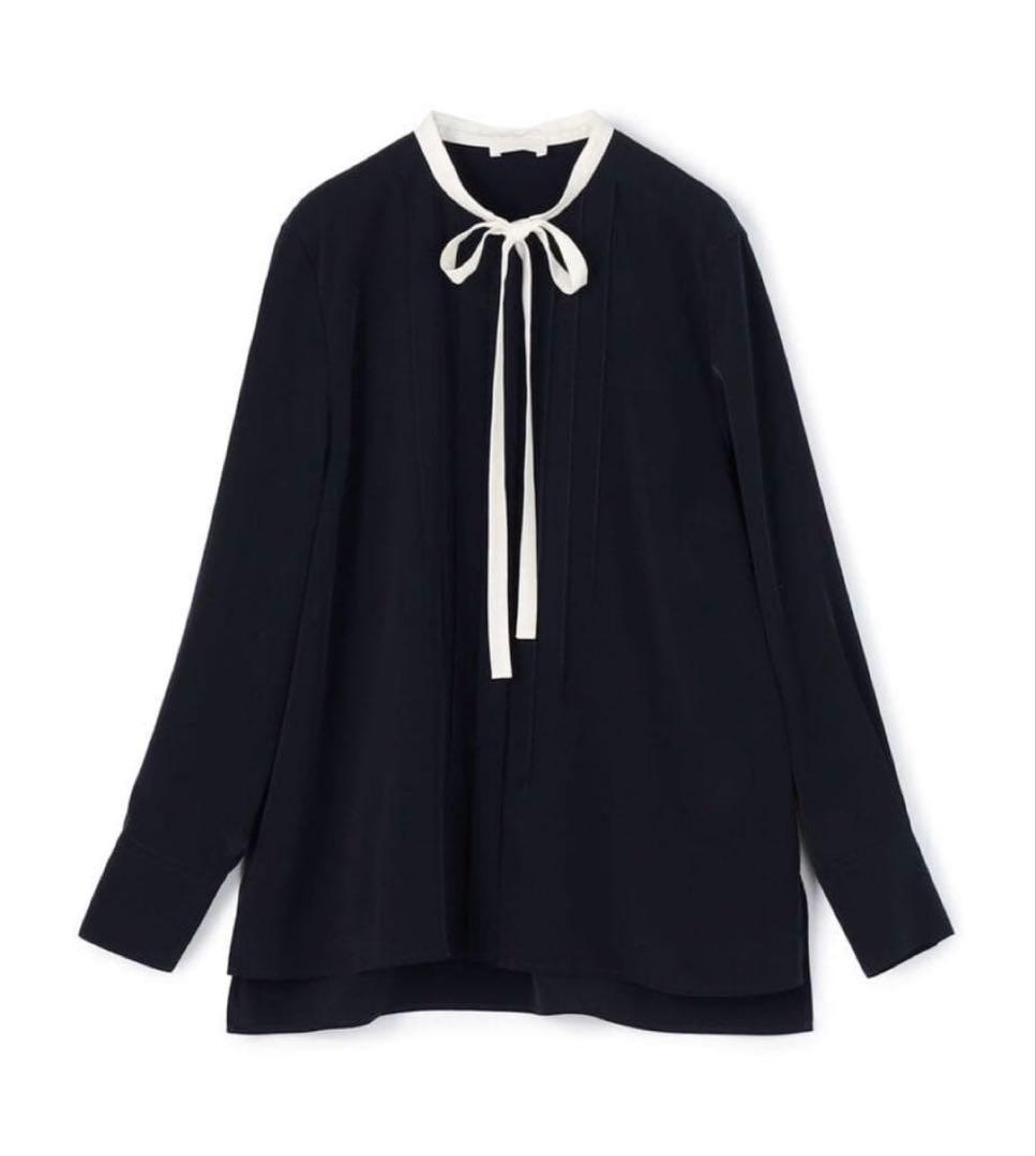 極美品 ボールジィ クリアデシン ボウタイブラウス ネイビー 長袖 36