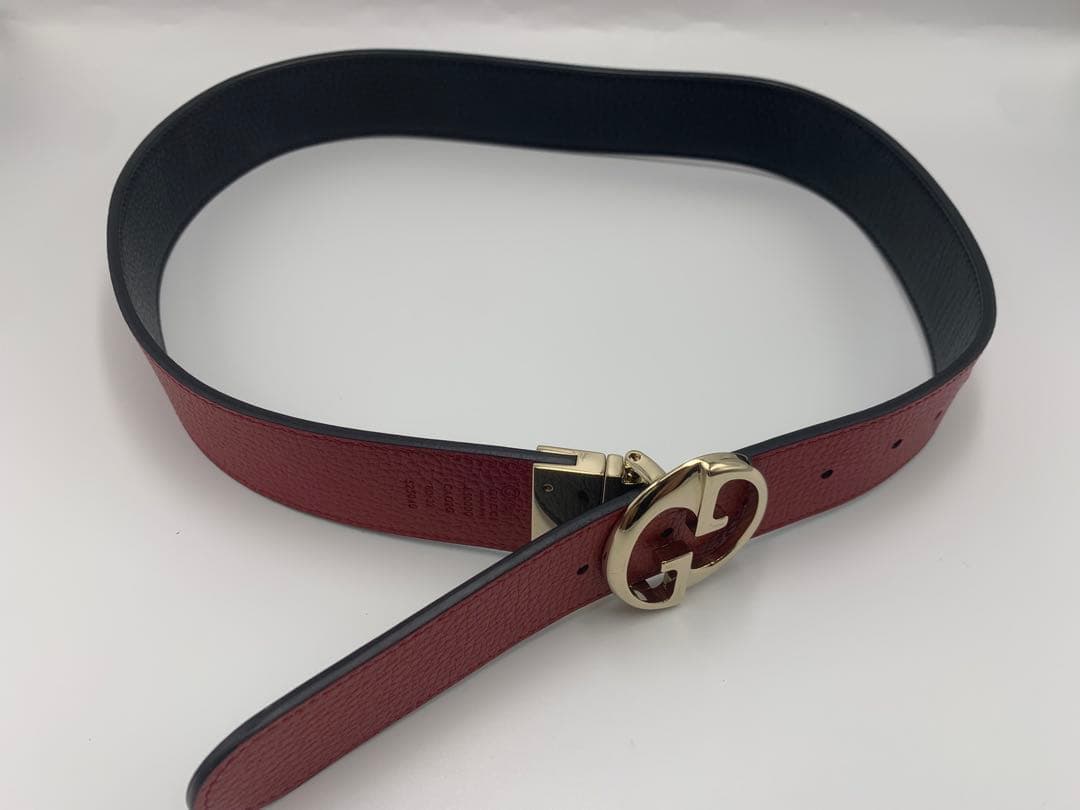 グッチ GUCCI インターロッキングG リバーシブルベルト　カーフ　赤 P55