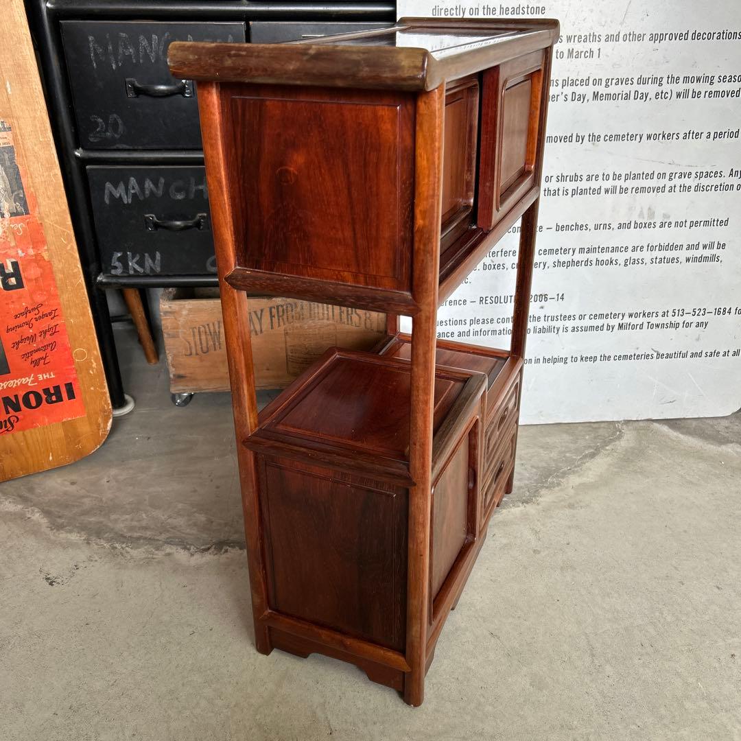 お*ん様 昭和レトロ 木製 唐木 花梨無垢 違い棚 飾り棚 茶棚 煎茶棚 茶箪笥