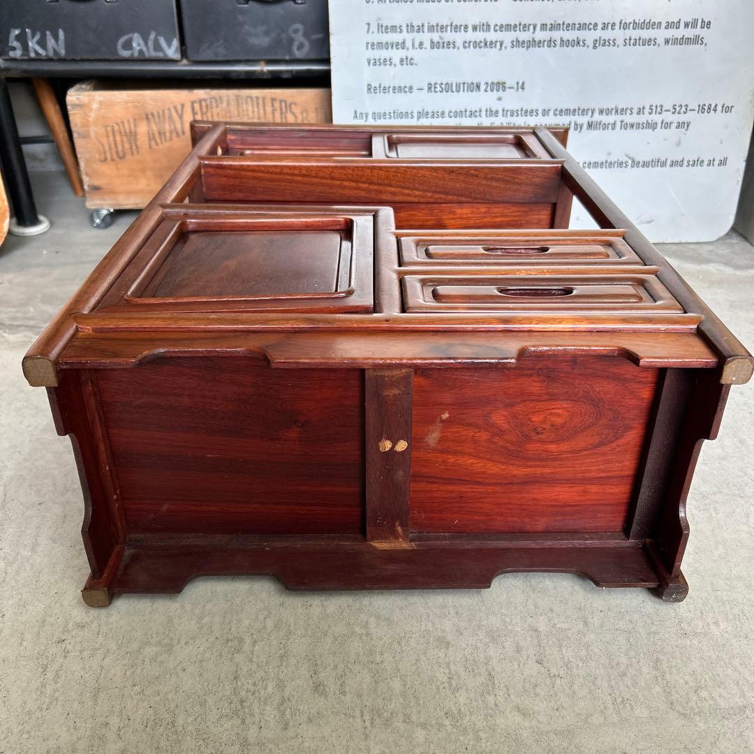 お*ん様 昭和レトロ 木製 唐木 花梨無垢 違い棚 飾り棚 茶棚 煎茶棚 茶箪笥