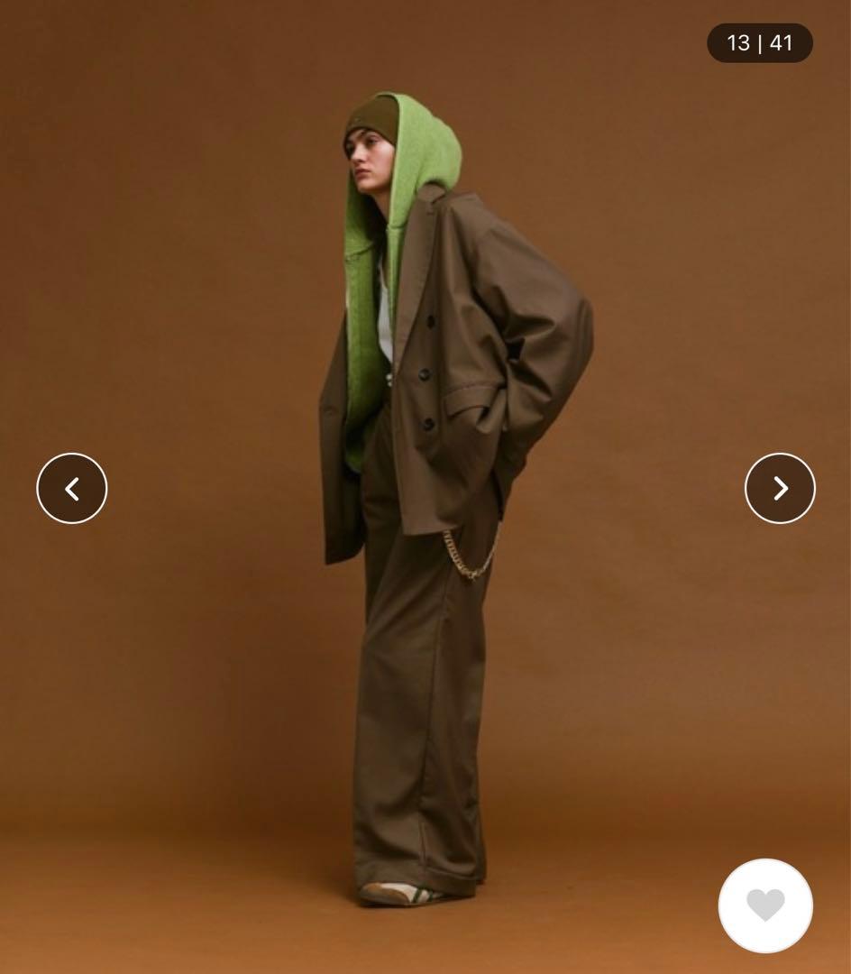 【新品】【1】soerte ウールニットダブルジップフーディー グリーン