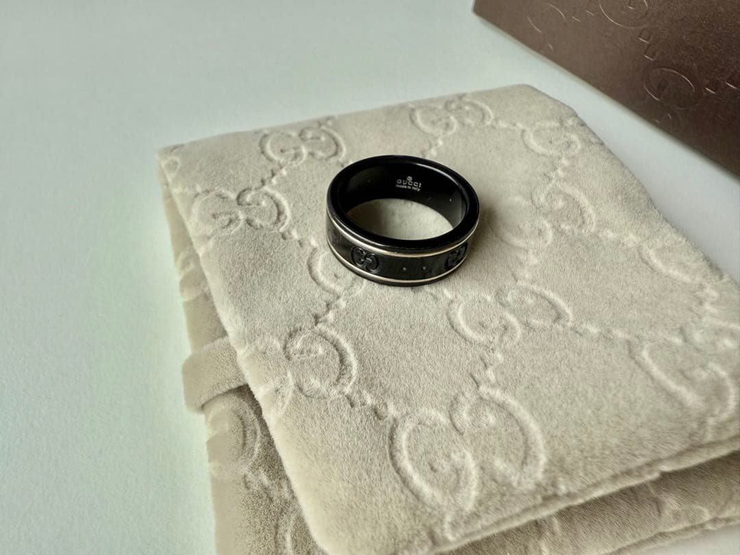 【美品】GUCCI/グッチ GGアイコン セラミック リング・指輪 ブラック