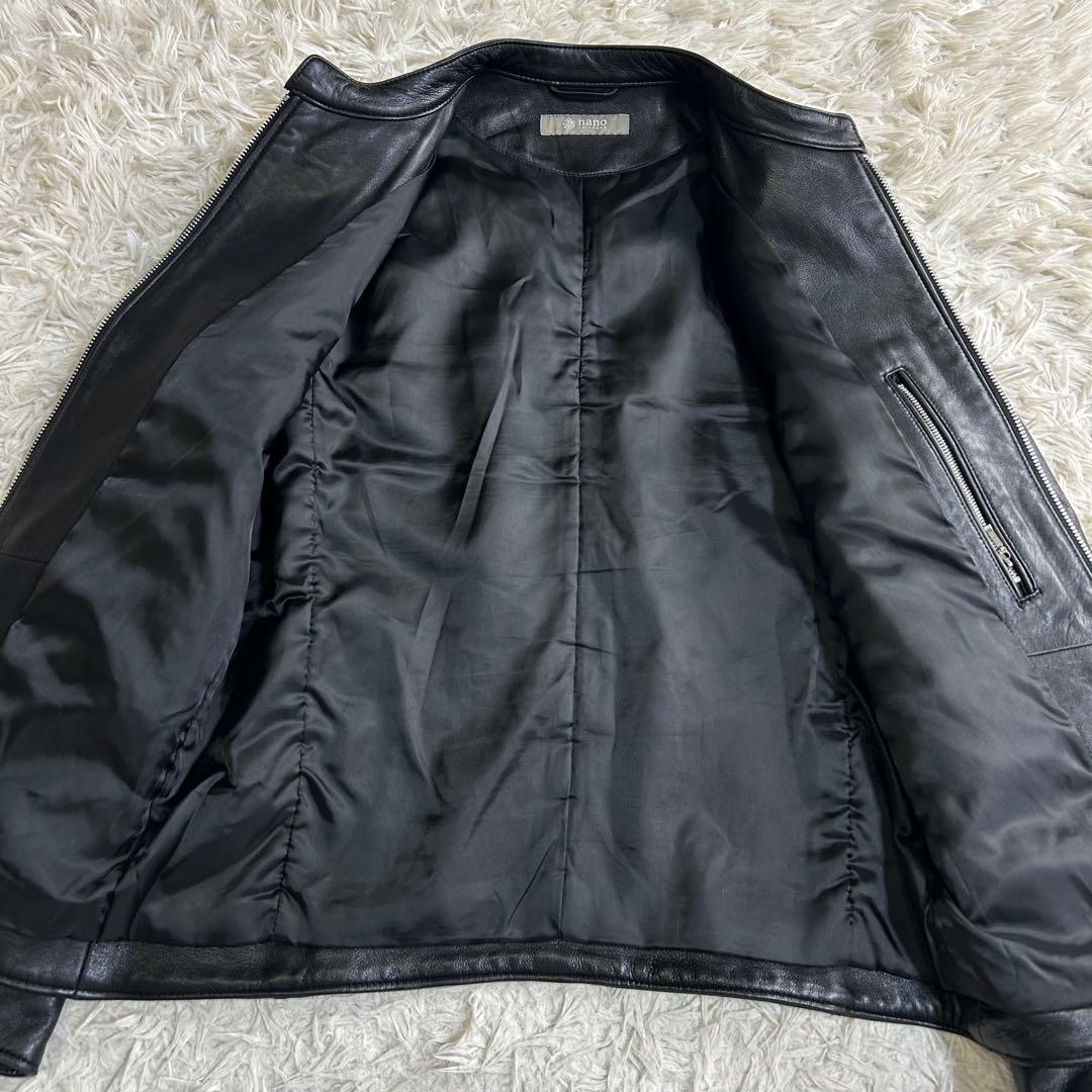 美品 ナノユニバース シングル ライダース 羊革 ジャケット ラムレザー M