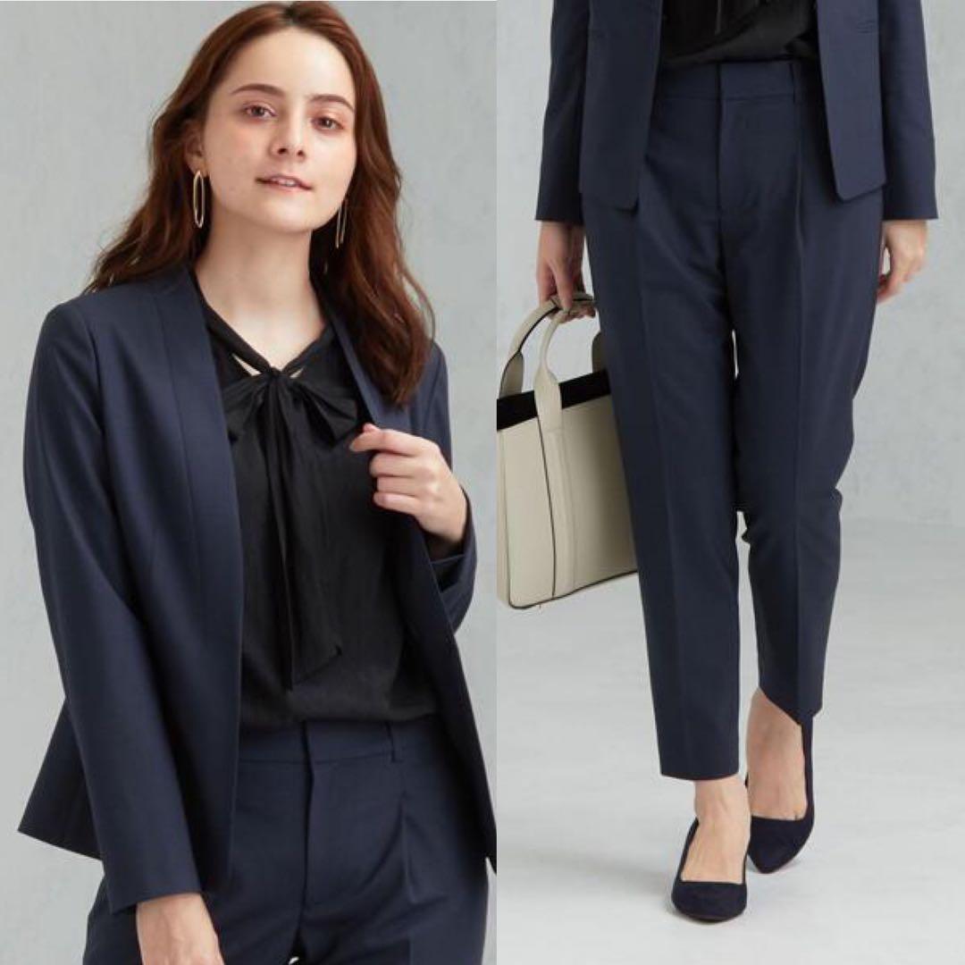 手洗い可能 カチリラ ノーラペル ジャケット テーパードパンツ セットアップ