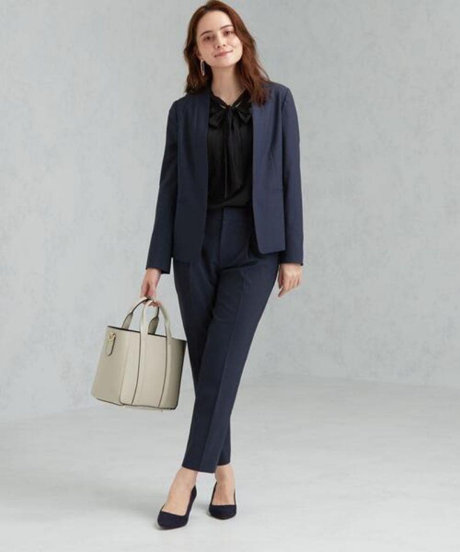 手洗い可能 カチリラ ノーラペル ジャケット テーパードパンツ セットアップ