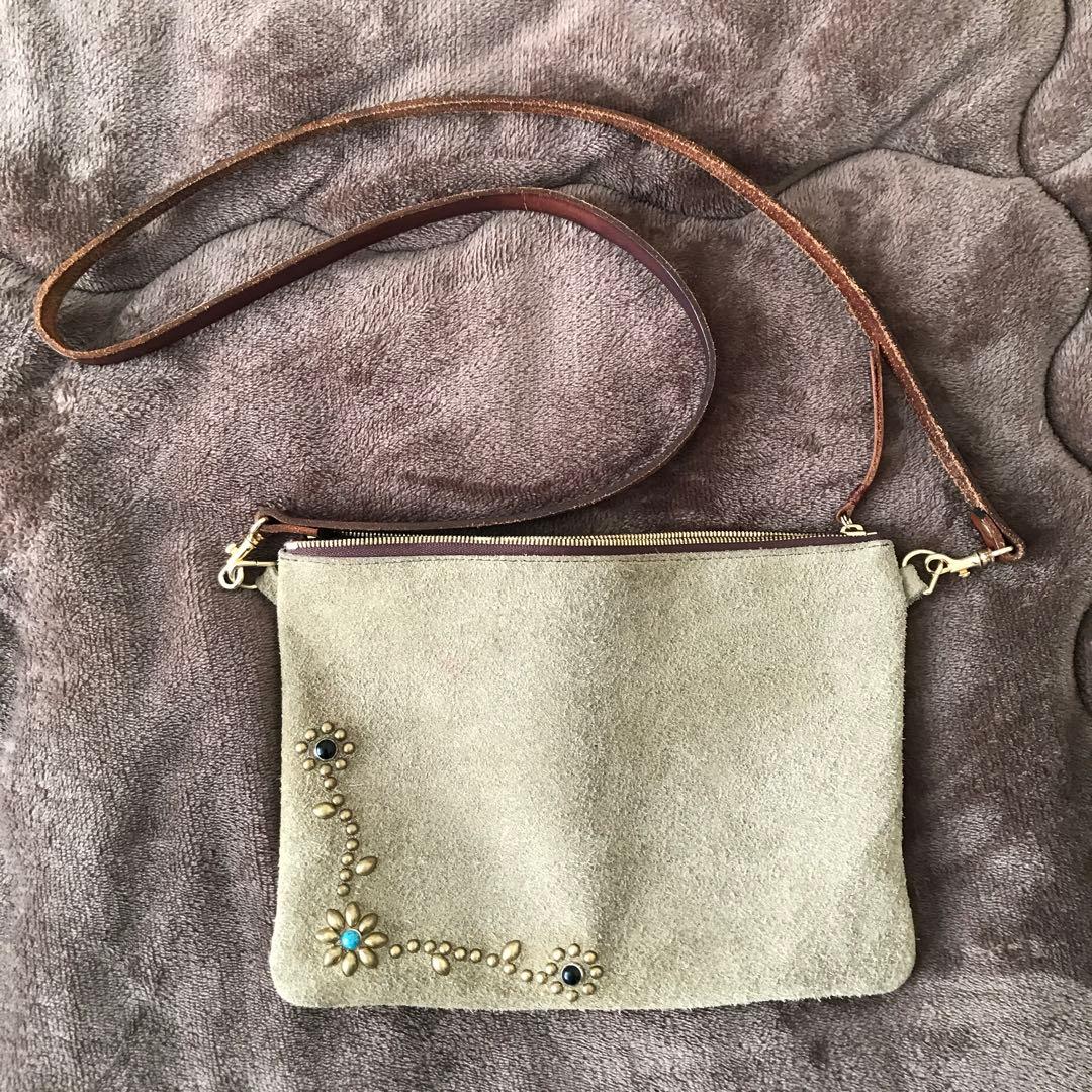 鮎*師様 スウェード サコッシュ スタッズ　FLOWER GOLD TURQUO