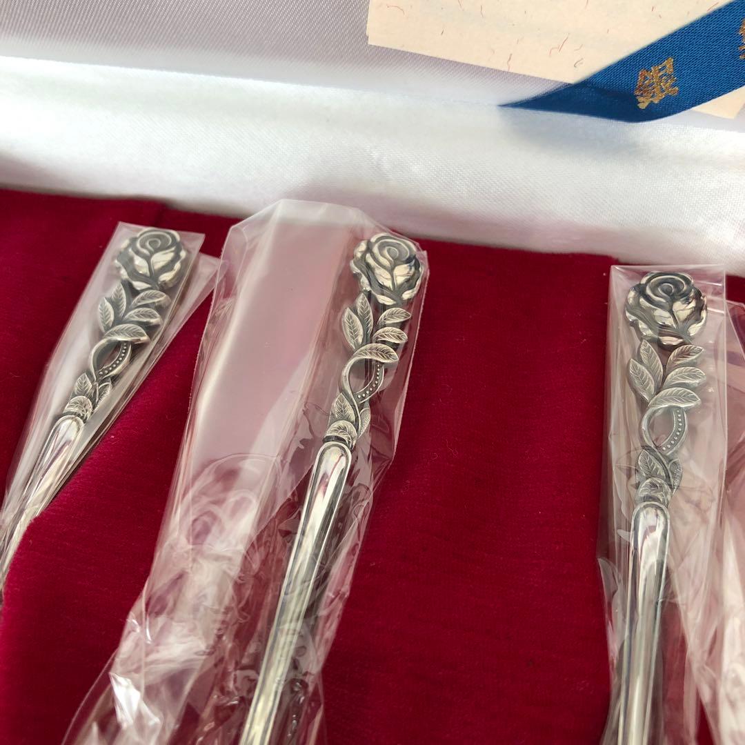 未使用　銀製　スプーン5客セット　純銀　シルバー　バラ　薔薇　SILVERローズ