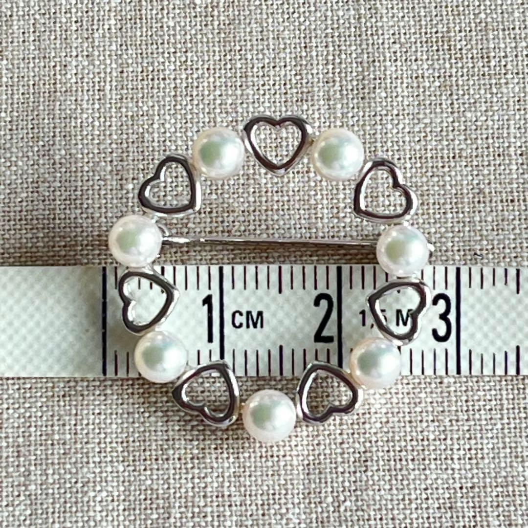ミキモト　ハート　パール　サークル　ブローチ　シルバー　美品