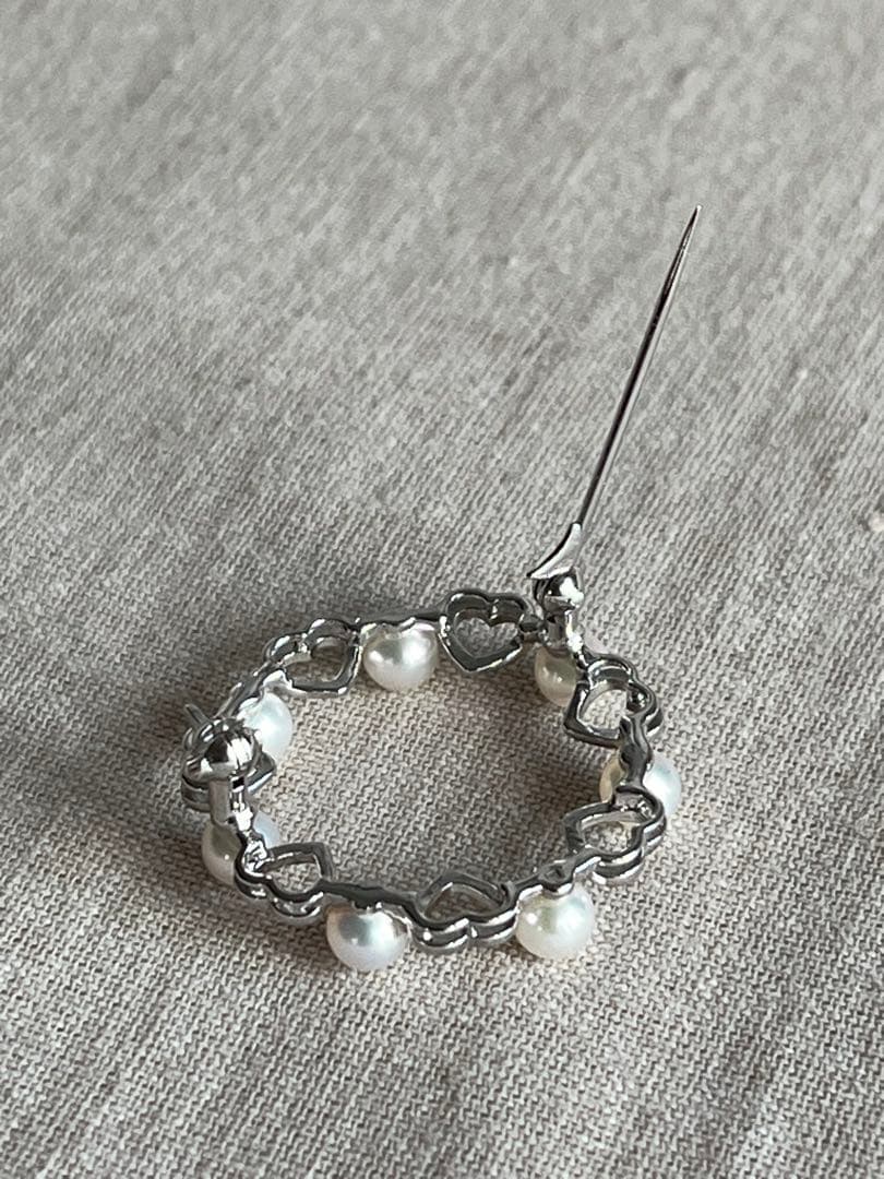 ミキモト　ハート　パール　サークル　ブローチ　シルバー　美品