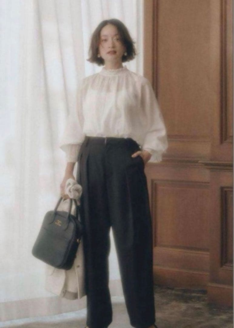 新品未使用　タグ付　PUAL CE CIN 襟袖レースプチハイネックブラウス