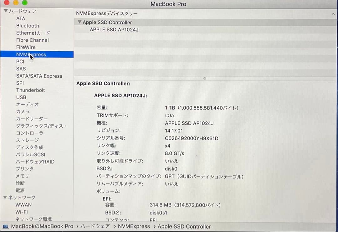 「美品」 MacBook Pro 13インチ 充電回数６１回、大容量　1TB