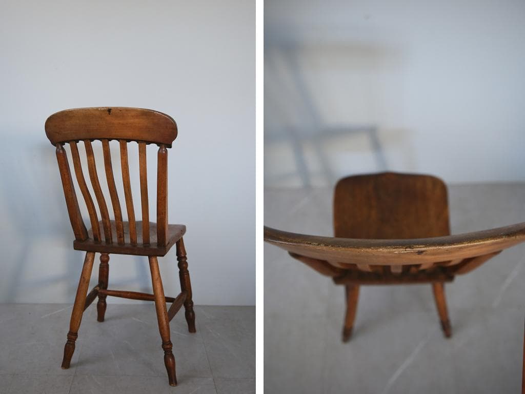 英国アンティーク木製キッチンチェア/ダイニングイス椅子/飾り棚(91-150-1