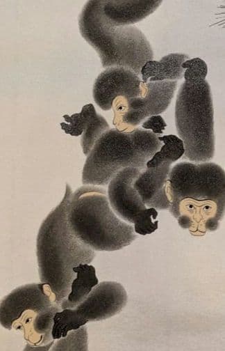 長江桂舟画　開運縁起宝軸　『月五猿』掛け軸