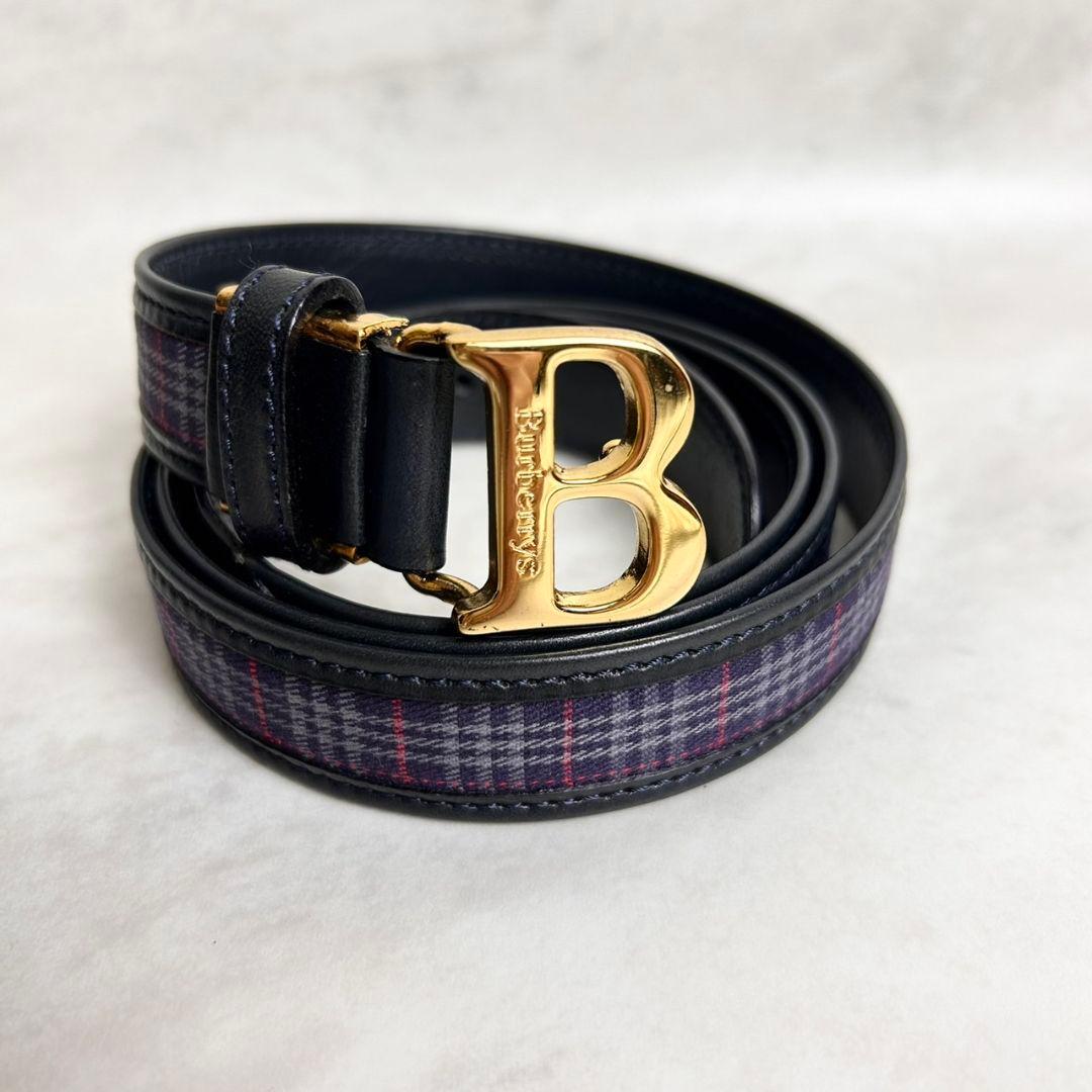 【極希少】Burberry B 金具 ゴールド ベルト ノバチェック ネイビー
