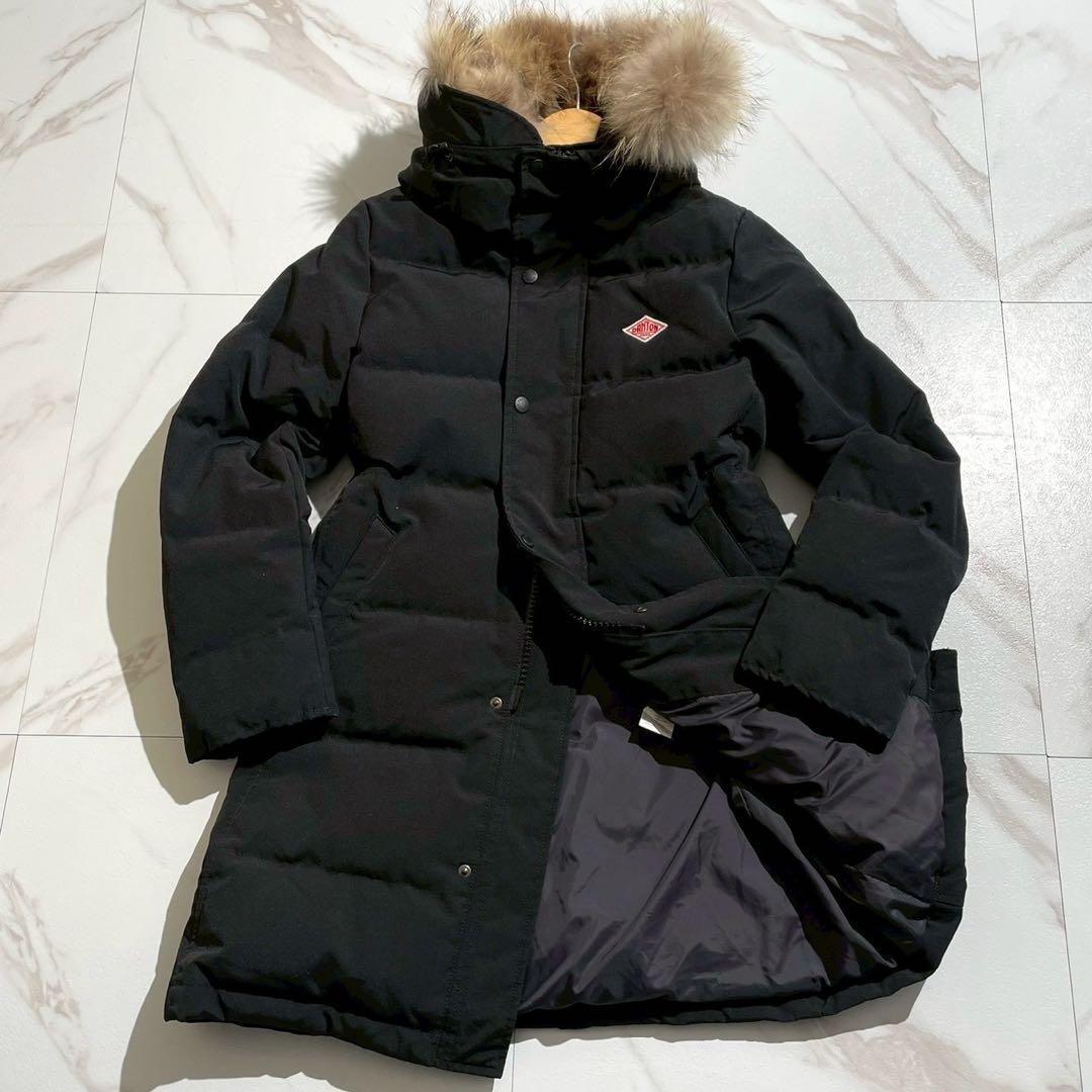 ダントン ロングダウンコート キルティング レディース ラクーンファー ブラック